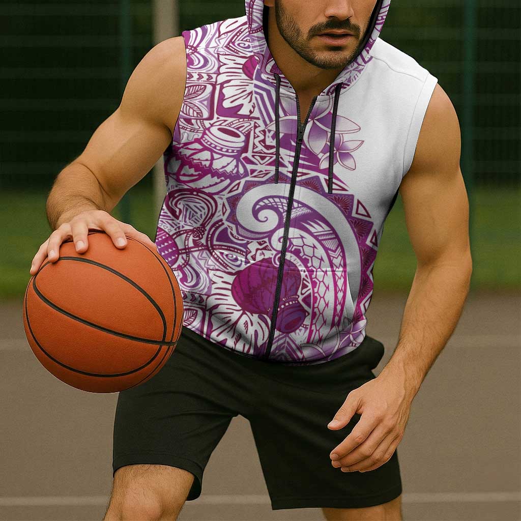 Aloha Hawaii Tapa Sleeveless Zip Hoodie Vibrant Fuchsia Hawaiian Ipu LT7 - Polynesian Pride