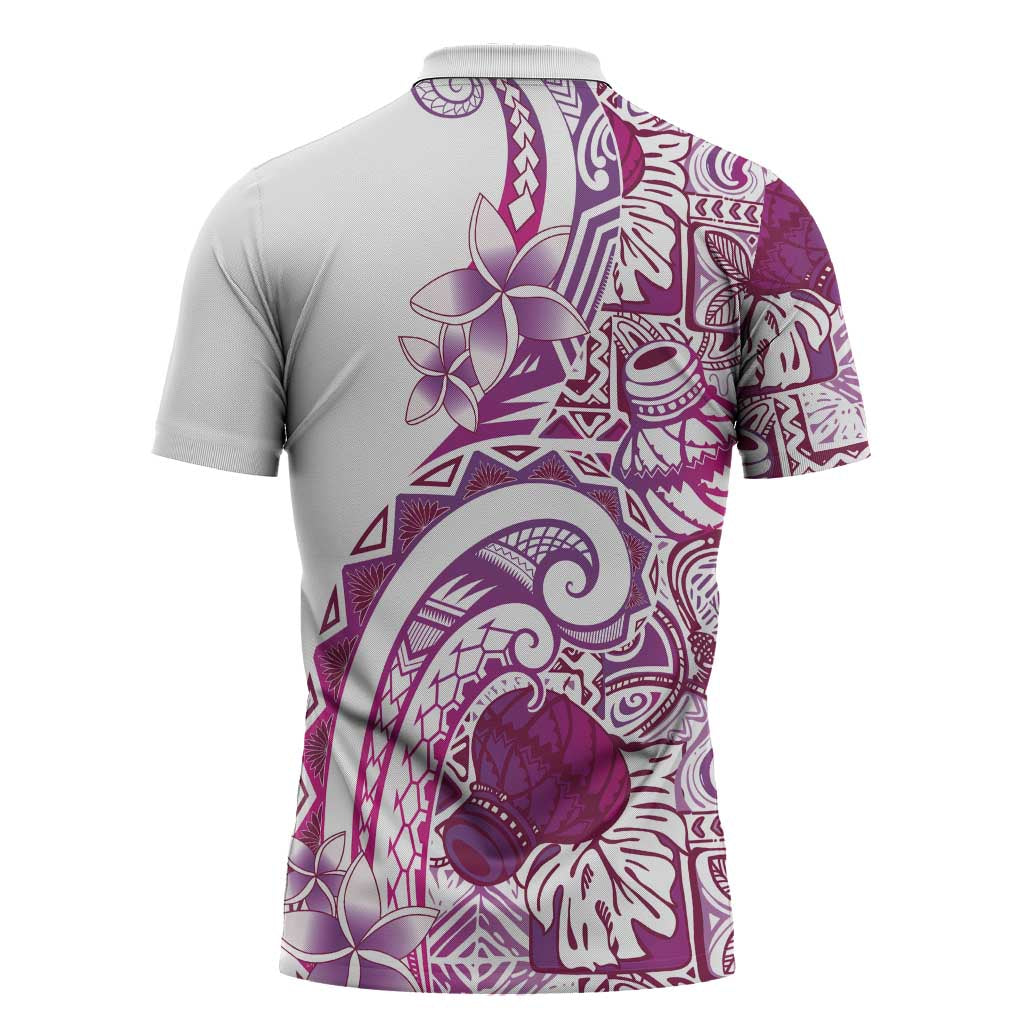 Aloha Hawaii Tapa Zipper Polo Shirt Vibrant Fuchsia Hawaiian Ipu - Polynesian Pride