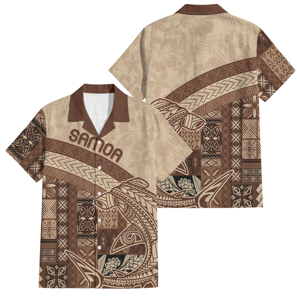 Samoa Mamanu Siapo Mocha Family Matching Off Shoulder Maxi Dress and Hawaiian Shirt Tatau Malie