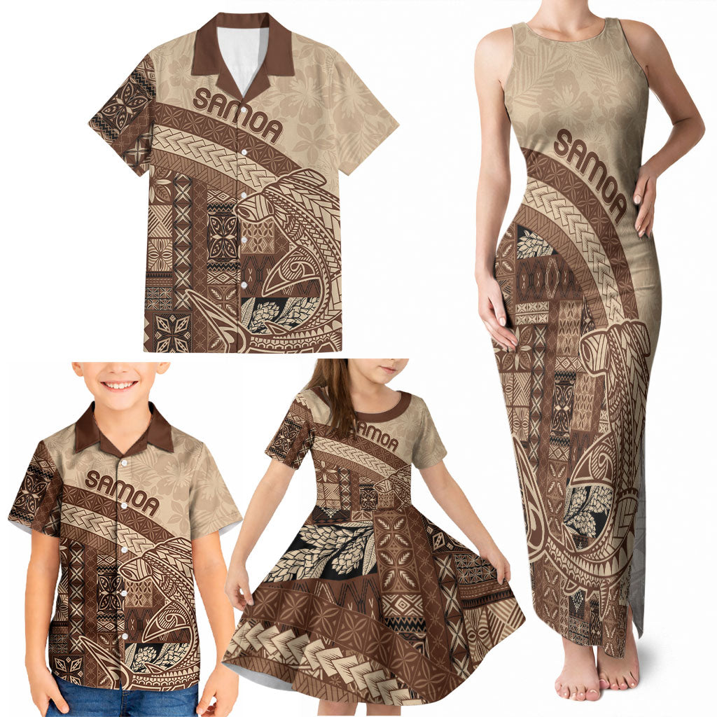 Samoa Mamanu Siapo Mocha Family Matching Tank Maxi Dress and Hawaiian Shirt Tatau Malie