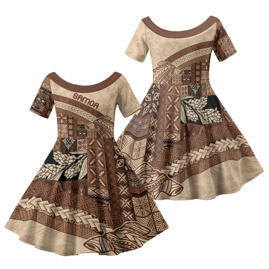 Samoa Mamanu Siapo Mocha Family Matching Tank Maxi Dress and Hawaiian Shirt Tatau Malie