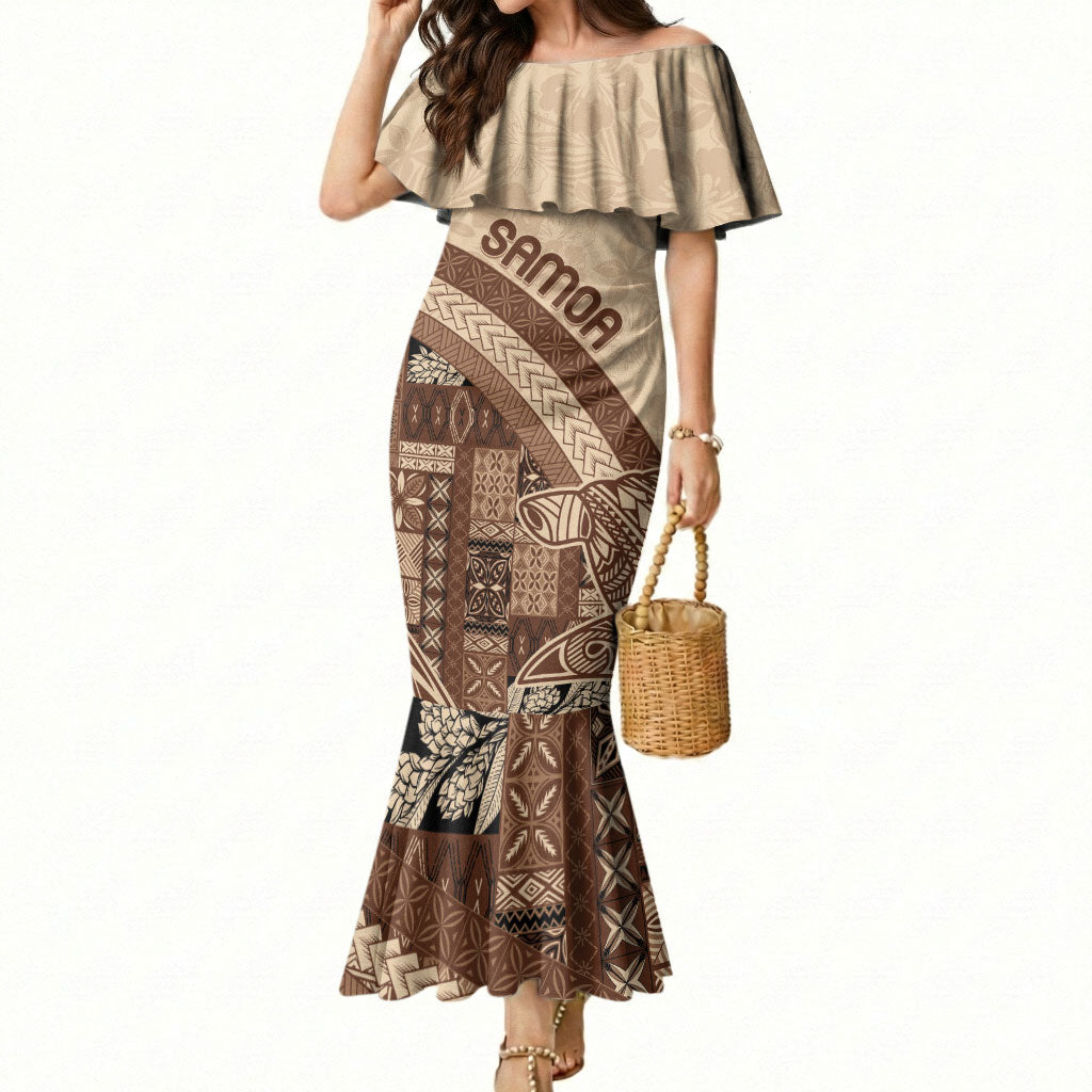 Samoa Mamanu Siapo Mocha Mermaid Dress Tatau Malie