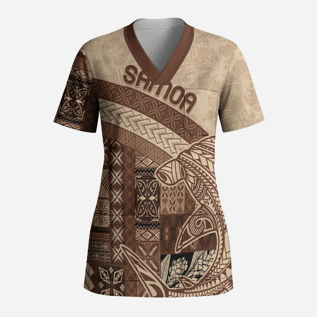 Samoa Mamanu Siapo Mocha Scrub Top Tatau Malie