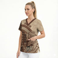 Samoa Mamanu Siapo Mocha Scrub Top Tatau Malie