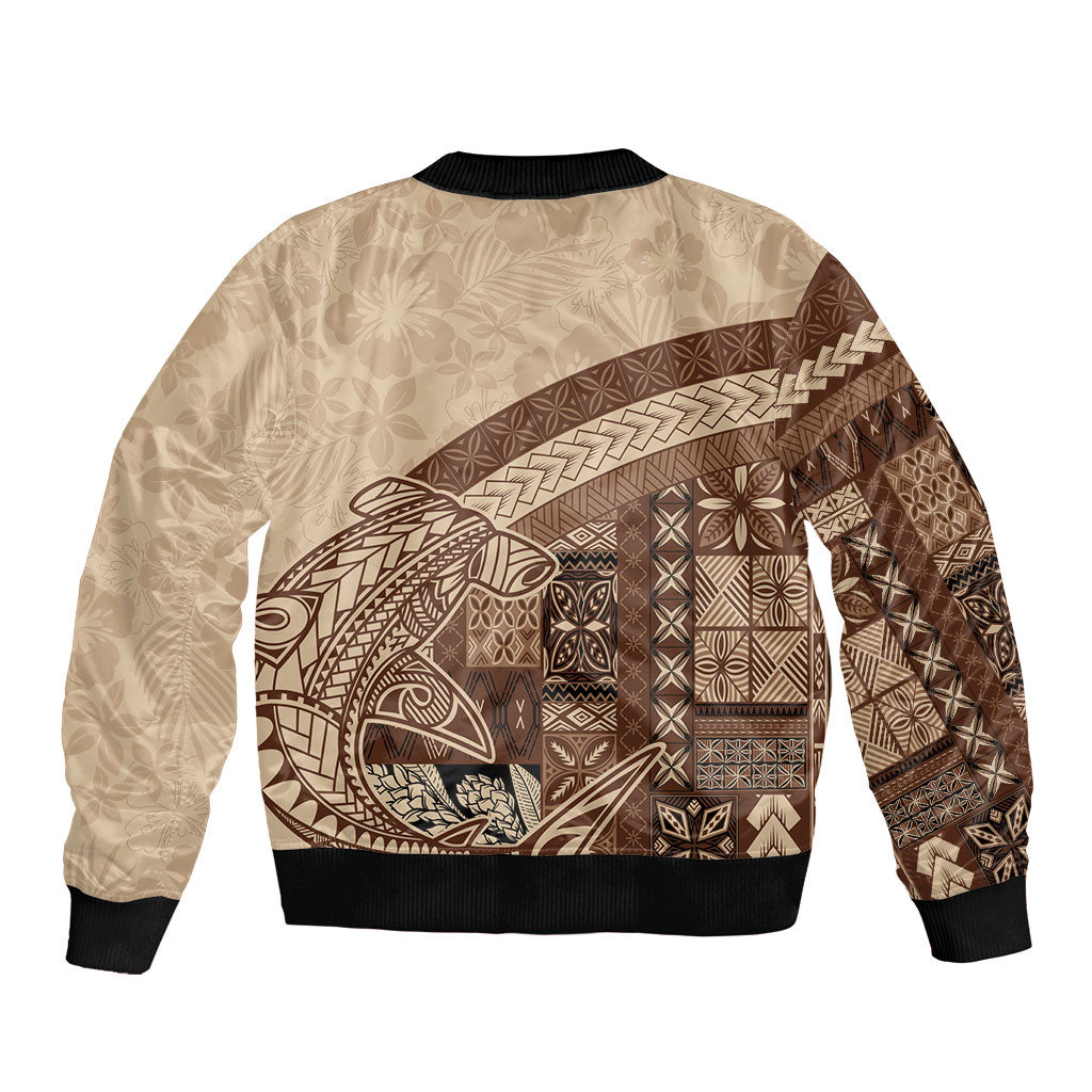Samoa Mamanu Siapo Mocha Sleeve Zip Bomber Jacket Tatau Malie