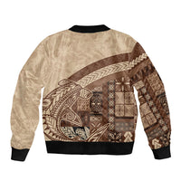 Samoa Mamanu Siapo Mocha Sleeve Zip Bomber Jacket Tatau Malie