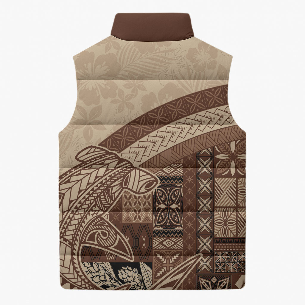 Samoa Mamanu Siapo Mocha Sleeveless Puffer Jacket Tatau Malie