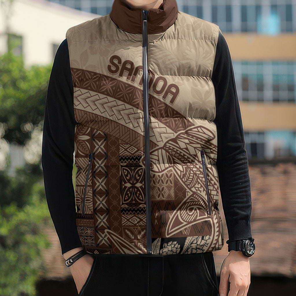 Samoa Mamanu Siapo Mocha Sleeveless Puffer Jacket Tatau Malie