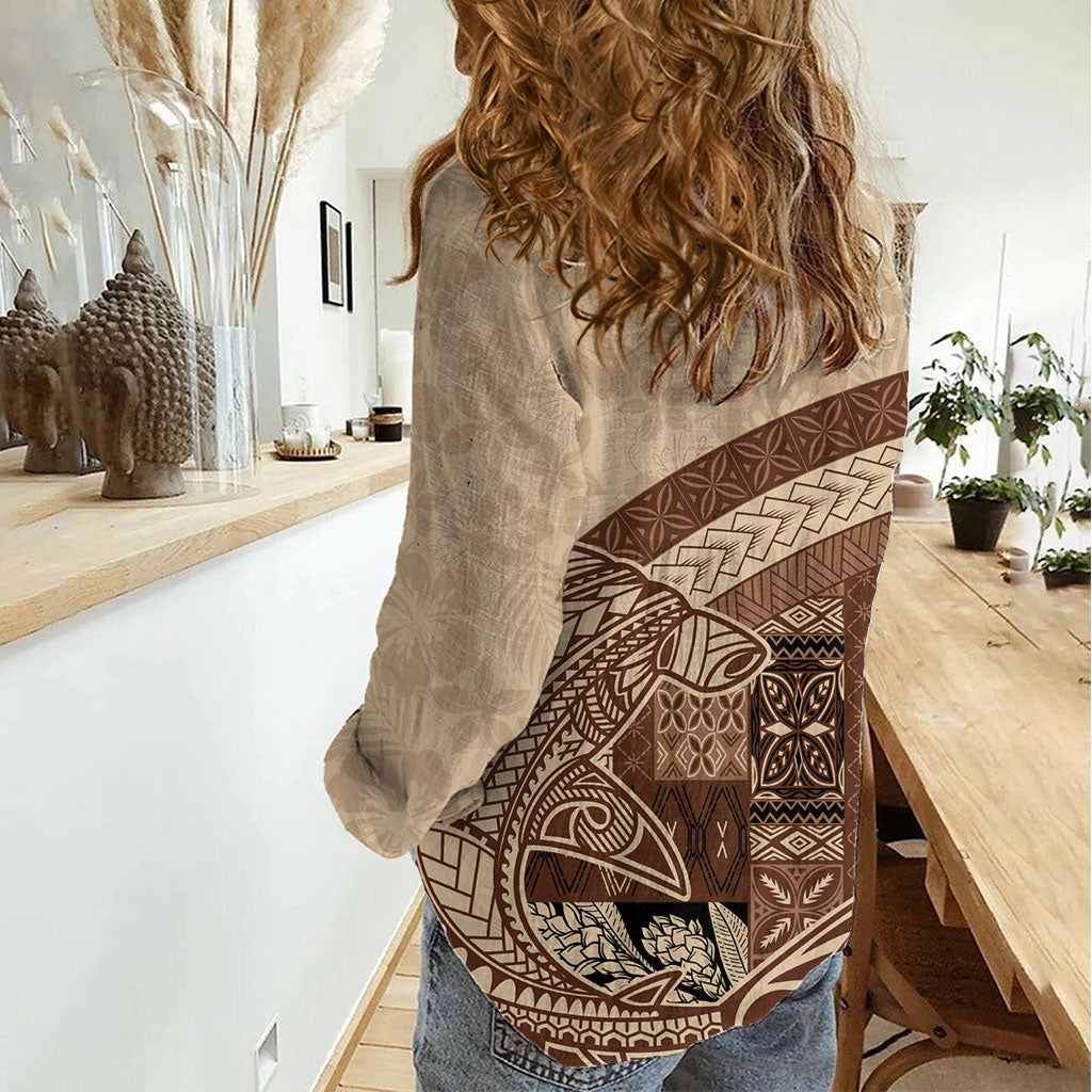 Samoa Mamanu Siapo Mocha Women Casual Shirt Tatau Malie