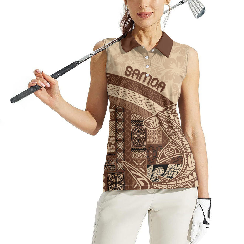 Samoa Mamanu Siapo Mocha Women Sleeveless Polo Shirt Tatau Malie