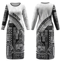 Samoa Mamanu Siapo Classic Black Couples Matching Long Sleeve Bodycon Dress and Long Sleeve Button Shirt Tatau Malie