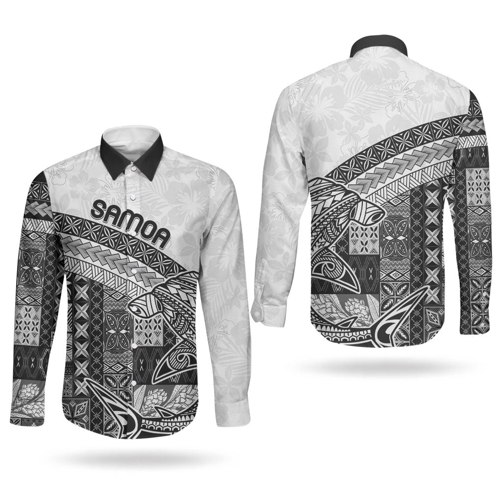Samoa Mamanu Siapo Classic Black Couples Matching Off Shoulder Short Dress and Long Sleeve Button Shirt Tatau Malie