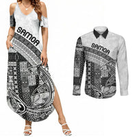 Samoa Mamanu Siapo Classic Black Couples Matching Summer Maxi Dress and Long Sleeve Button Shirt Tatau Malie
