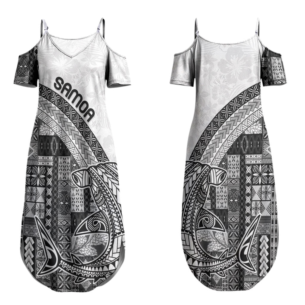 Samoa Mamanu Siapo Classic Black Couples Matching Summer Maxi Dress and Long Sleeve Button Shirt Tatau Malie