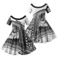 Samoa Mamanu Siapo Classic Black Family Matching Off Shoulder Short Dress and Hawaiian Shirt Tatau Malie
