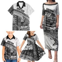 Samoa Mamanu Siapo Classic Black Family Matching Puletasi and Hawaiian Shirt Tatau Malie