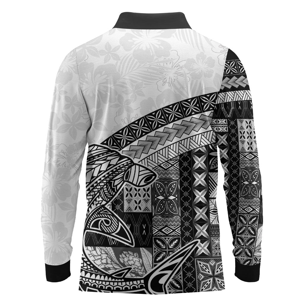 Samoa Mamanu Siapo Classic Black Long Sleeve Polo Shirt Tatau Malie