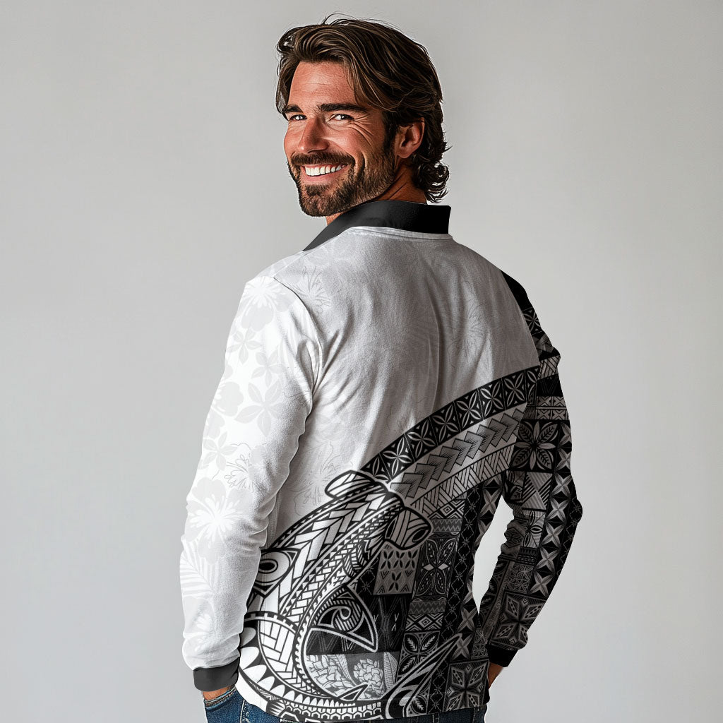 Samoa Mamanu Siapo Classic Black Long Sleeve Polo Shirt Tatau Malie