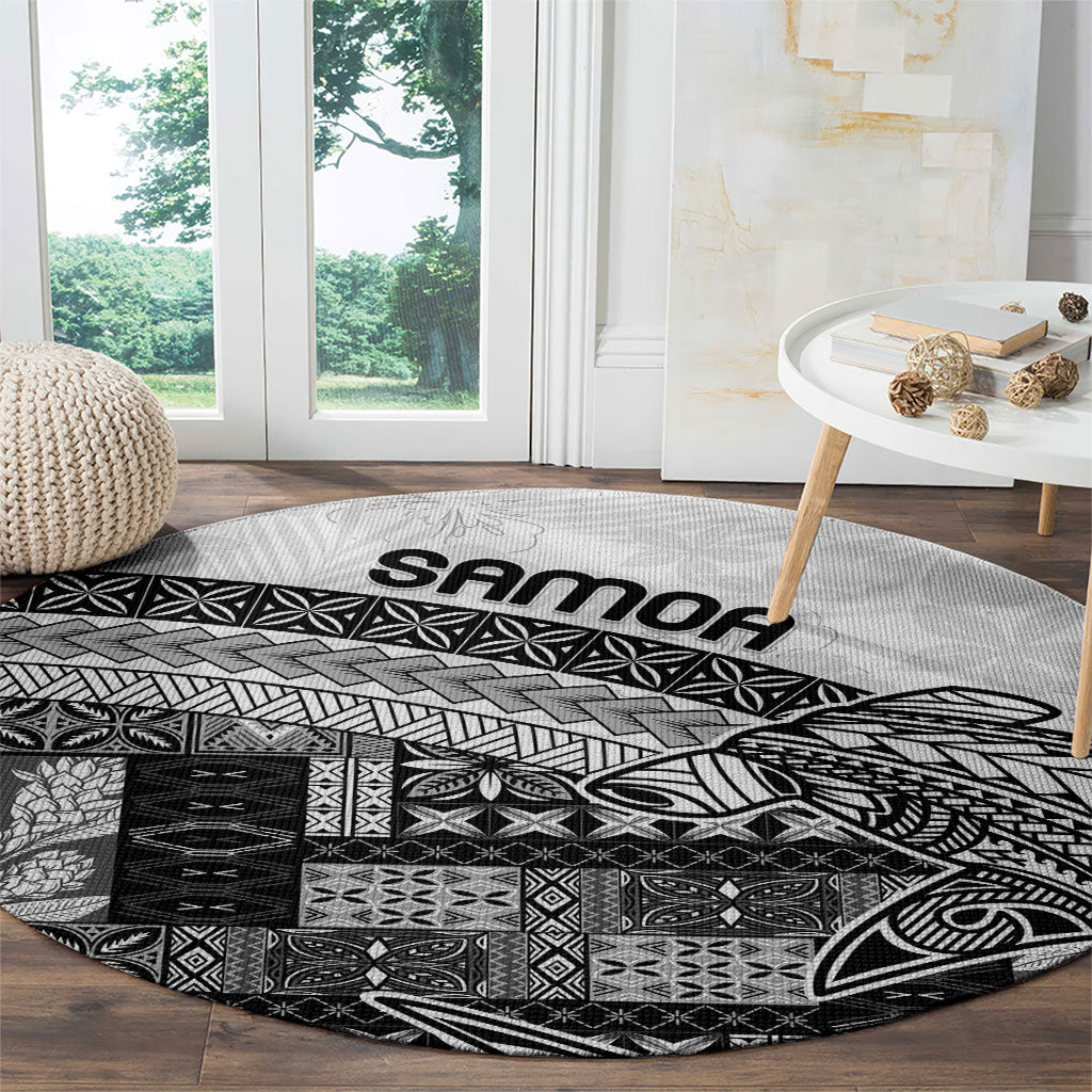 Samoa Mamanu Siapo Classic Black Round Carpet Tatau Malie