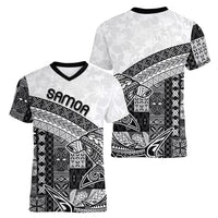 Samoa Mamanu Siapo Classic Black Women V-Neck T-Shirt Tatau Malie