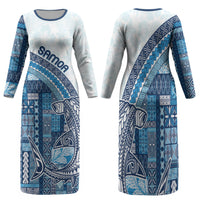 Samoa Mamanu Siapo Royal Blue Family Matching Long Sleeve Bodycon Dress and Hawaiian Shirt Tatau Malie