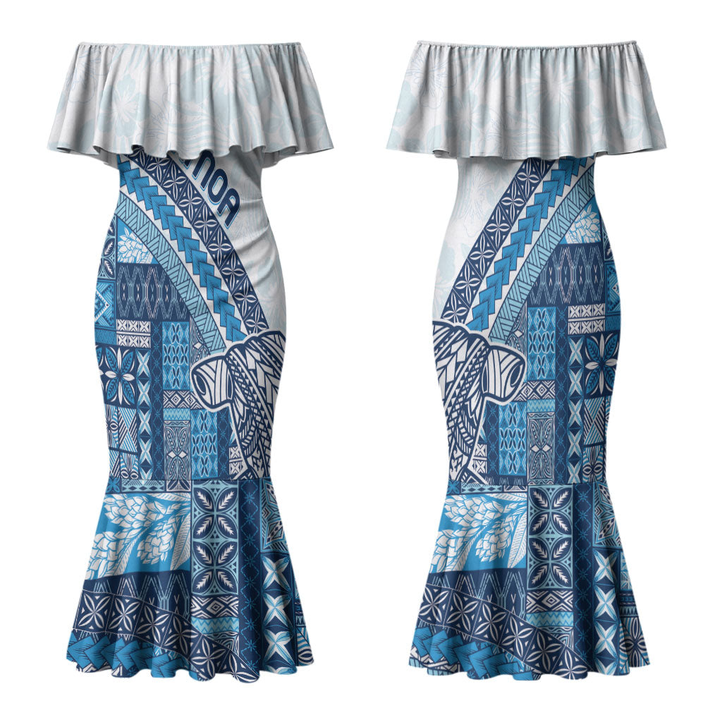 Samoa Mamanu Siapo Royal Blue Family Matching Mermaid Dress and Hawaiian Shirt Tatau Malie