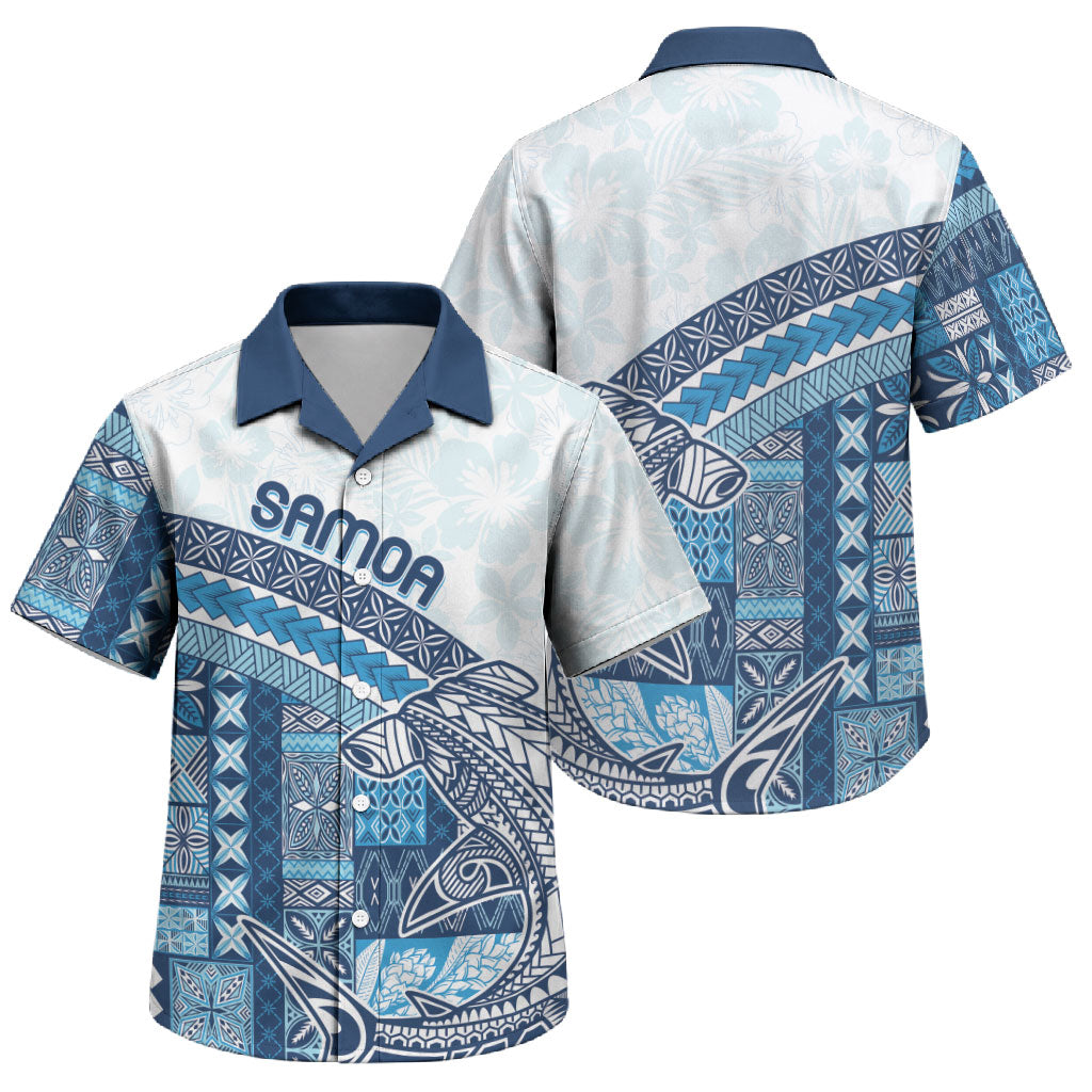 Samoa Mamanu Siapo Royal Blue Family Matching Off Shoulder Short Dress and Hawaiian Shirt Tatau Malie