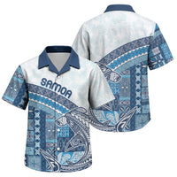 Samoa Mamanu Siapo Royal Blue Family Matching Off Shoulder Short Dress and Hawaiian Shirt Tatau Malie