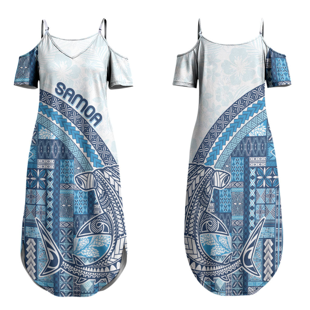 Samoa Mamanu Siapo Royal Blue Family Matching Summer Maxi Dress and Hawaiian Shirt Tatau Malie