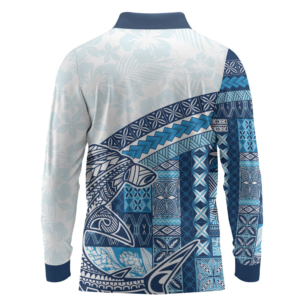 Samoa Mamanu Siapo Royal Blue Long Sleeve Polo Shirt Tatau Malie