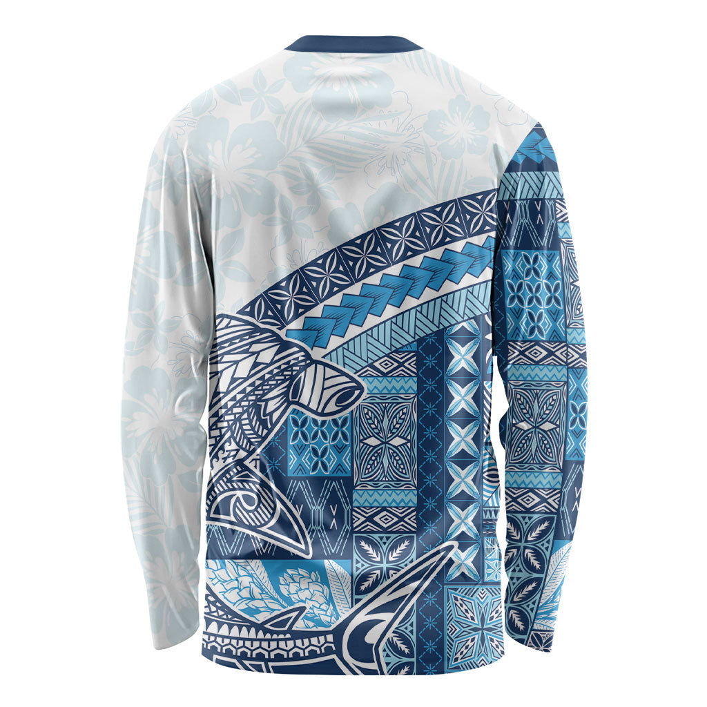 Samoa Mamanu Siapo Royal Blue Long Sleeve Shirt Tatau Malie