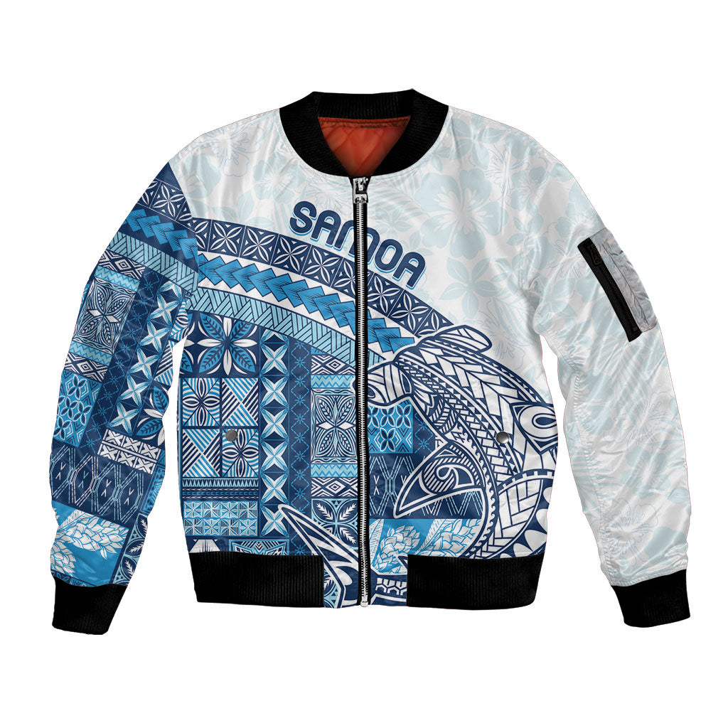 Samoa Mamanu Siapo Royal Blue Sleeve Zip Bomber Jacket Tatau Malie