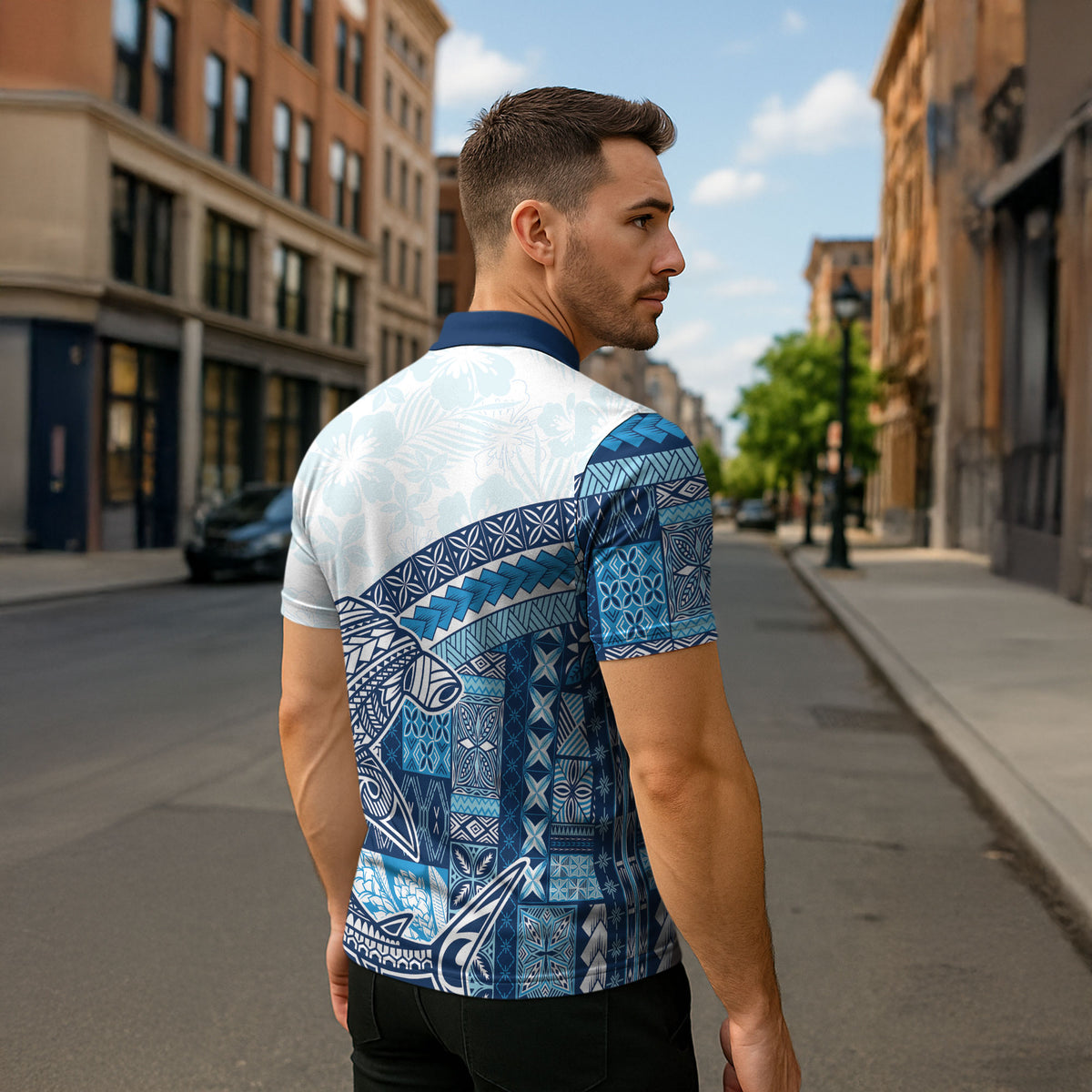 Samoa Mamanu Siapo Royal Blue Zipper Polo Shirt Tatau Malie