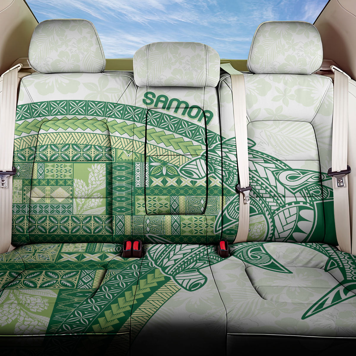 Samoa Mamanu Siapo Forest Green Back Car Seat Cover Tatau Malie