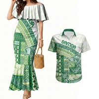 Samoa Mamanu Siapo Forest Green Couples Matching Mermaid Dress and Hawaiian Shirt Tatau Malie LT7 Forest Green - Polynesian Pride