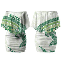 Samoa Mamanu Siapo Forest Green Family Matching Off Shoulder Short Dress and Hawaiian Shirt Tatau Malie