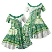 Samoa Mamanu Siapo Forest Green Family Matching Short Sleeve Bodycon Dress and Hawaiian Shirt Tatau Malie LT7 Daughter's Dress Forest Green - Polynesian Pride
