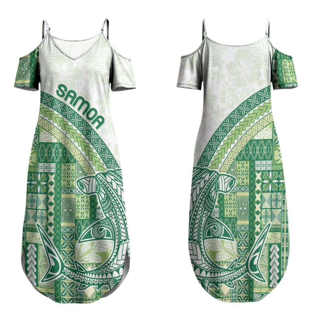 Samoa Mamanu Siapo Forest Green Family Matching Summer Maxi Dress and Hawaiian Shirt Tatau Malie