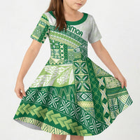Samoa Mamanu Siapo Forest Green Kid Short Sleeve Dress Tatau Malie