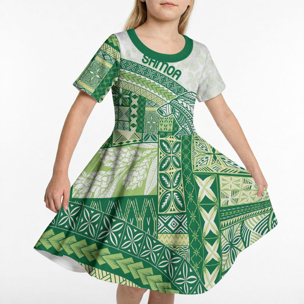 Samoa Mamanu Siapo Forest Green Kid Short Sleeve Dress Tatau Malie