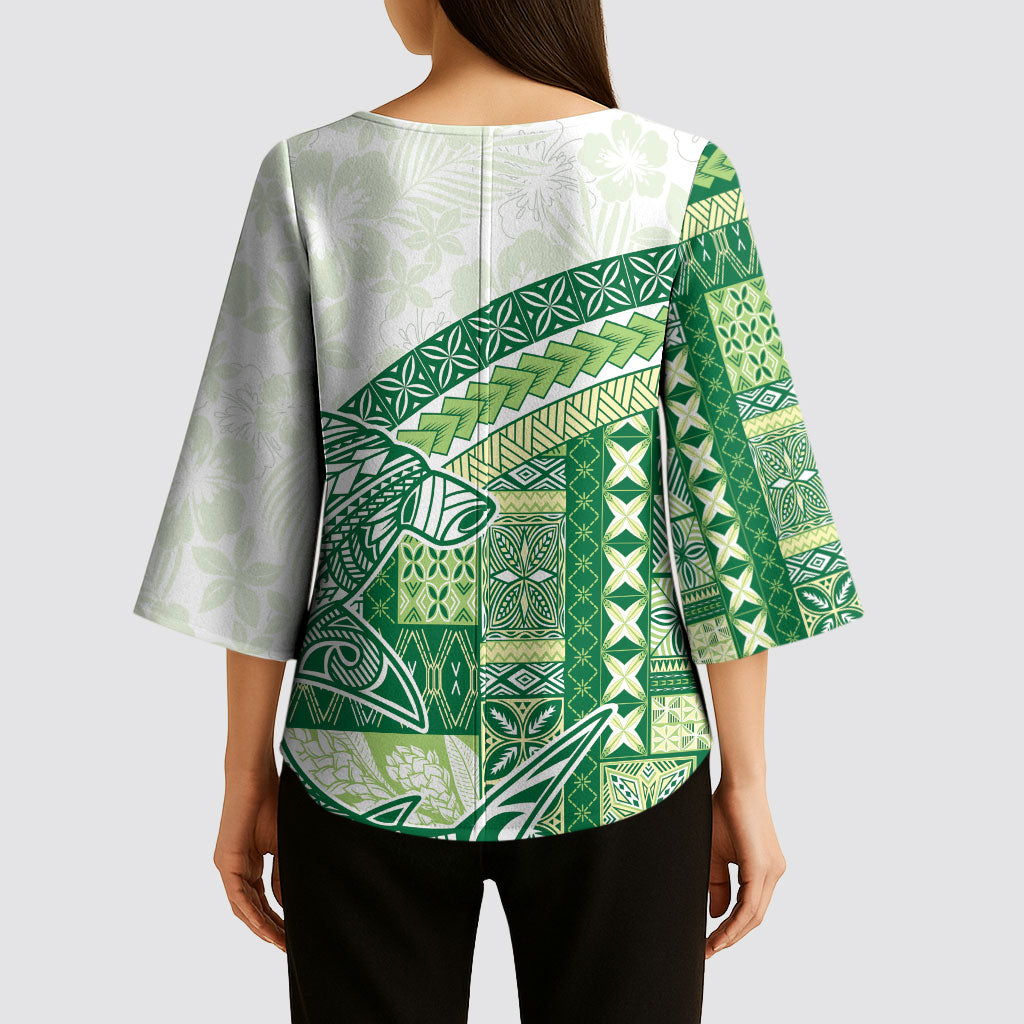 Samoa Mamanu Siapo Forest Green Kimono Sleeve Blouse Tatau Malie