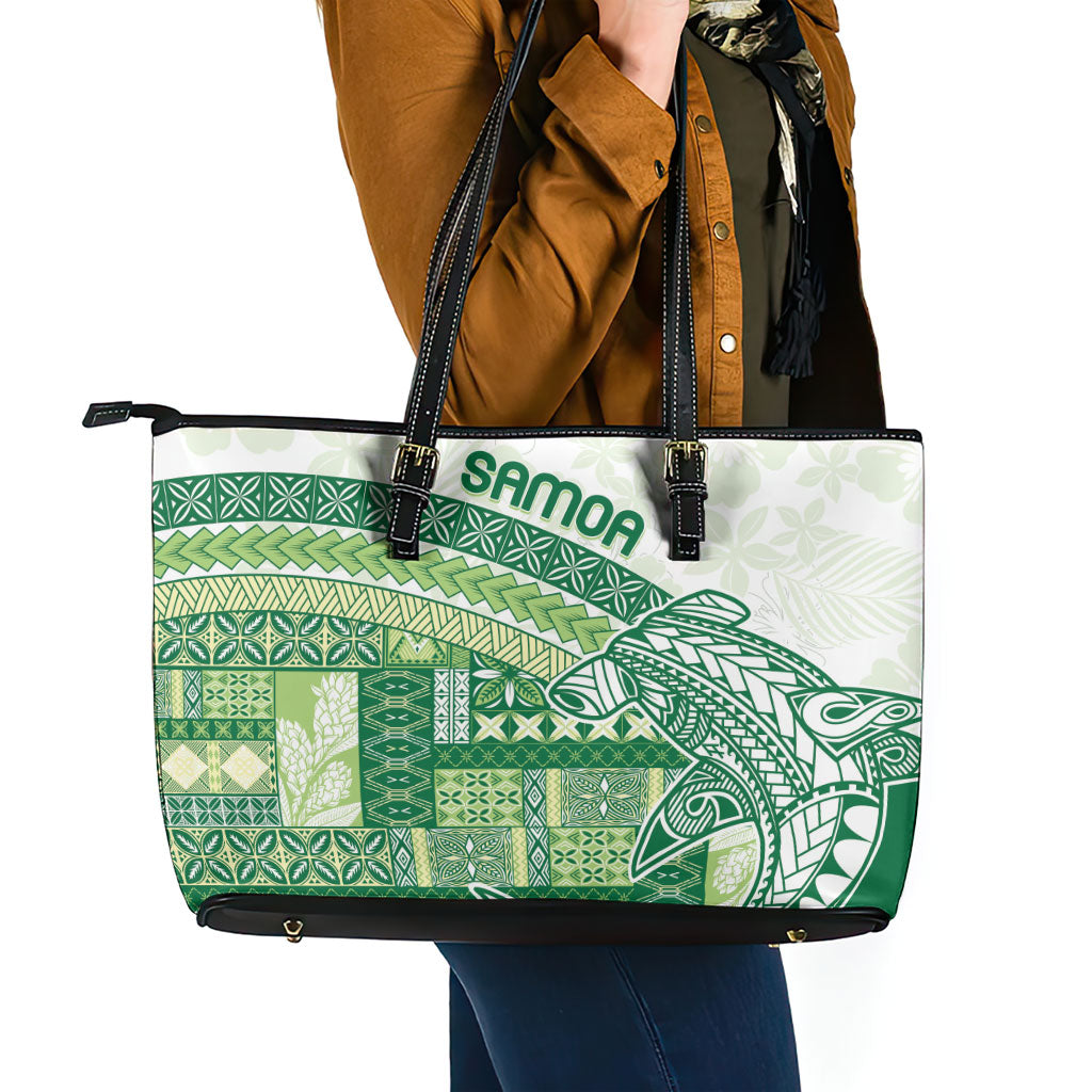 Samoa Mamanu Siapo Forest Green Leather Tote Bag Tatau Malie