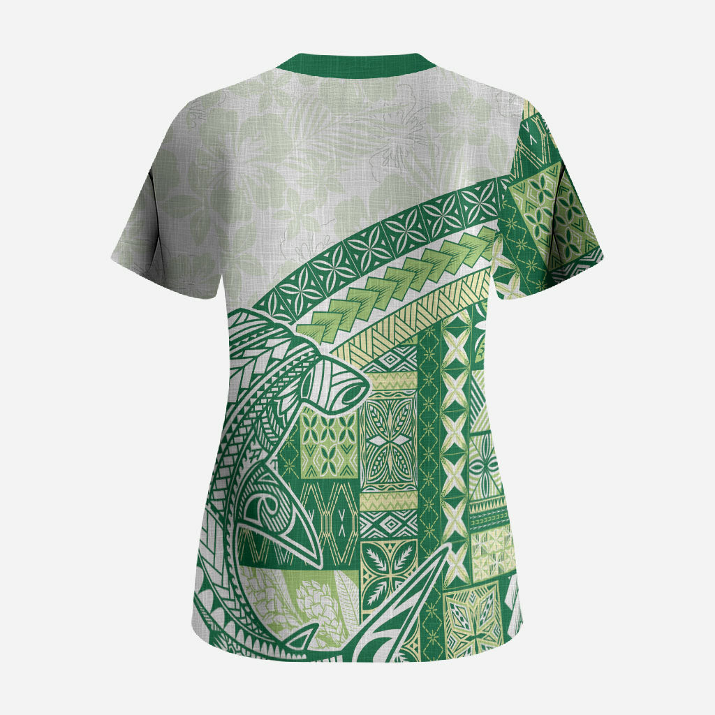 Samoa Mamanu Siapo Forest Green Scrub Top Tatau Malie