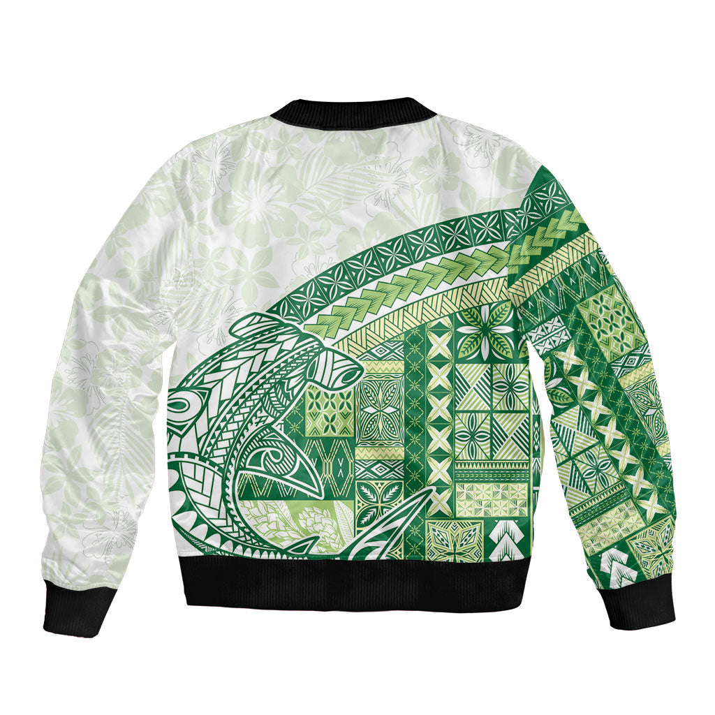 Samoa Mamanu Siapo Forest Green Sleeve Zip Bomber Jacket Tatau Malie