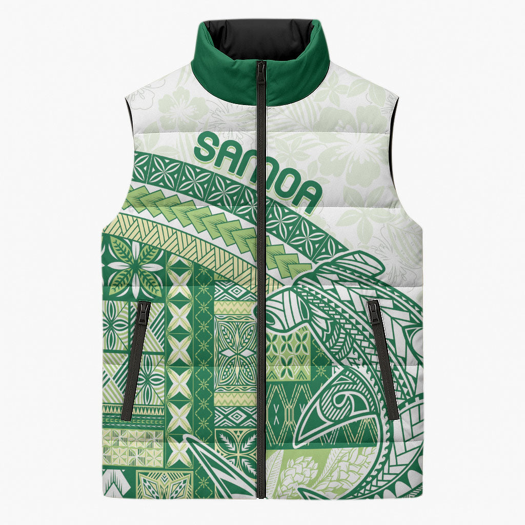 Samoa Mamanu Siapo Forest Green Sleeveless Puffer Jacket Tatau Malie