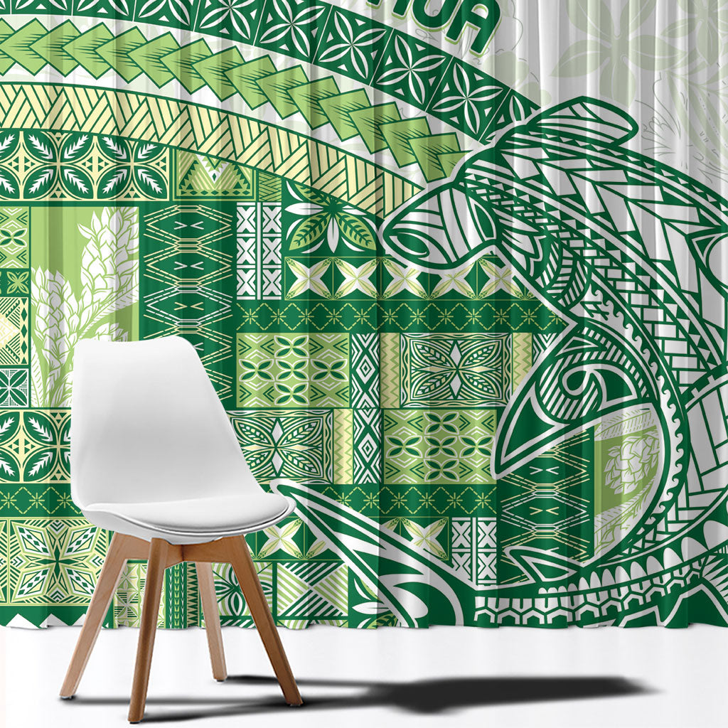 Samoa Mamanu Siapo Forest Green Window Curtain Tatau Malie