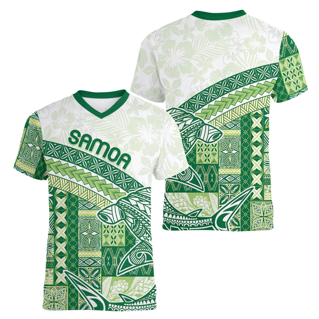 Samoa Mamanu Siapo Forest Green Women V-Neck T-Shirt Tatau Malie