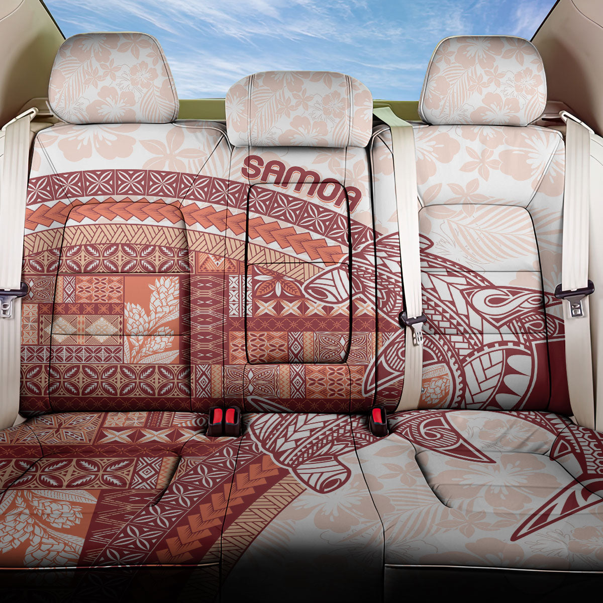 Samoa Mamanu Siapo Crimson Back Car Seat Cover Tatau Malie