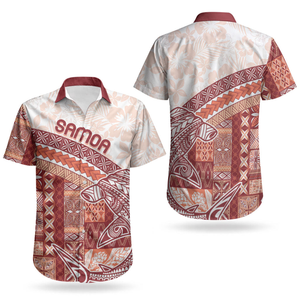 Samoa Mamanu Siapo Crimson Couples Matching Puletasi and Hawaiian Shirt Tatau Malie
