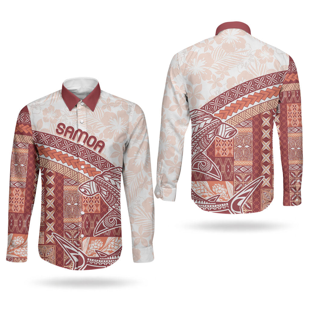 Samoa Mamanu Siapo Crimson Couples Matching Summer Maxi Dress and Long Sleeve Button Shirt Tatau Malie